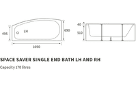 Moods Space Saver Single Ended Bath with 0 Tap Holes 1690mm x 690mm - QRV6641